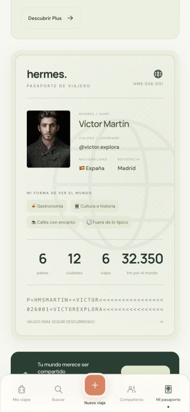 Mi pasaporte: perfil y países visitados en la aplicación Hermes